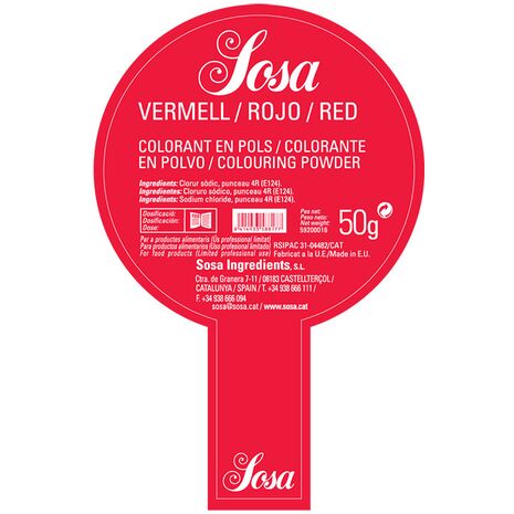 VERMELL ROJO HIDROSOLUBLE POWDER FOOD COLORING SOSA 50 g | Colorant Al